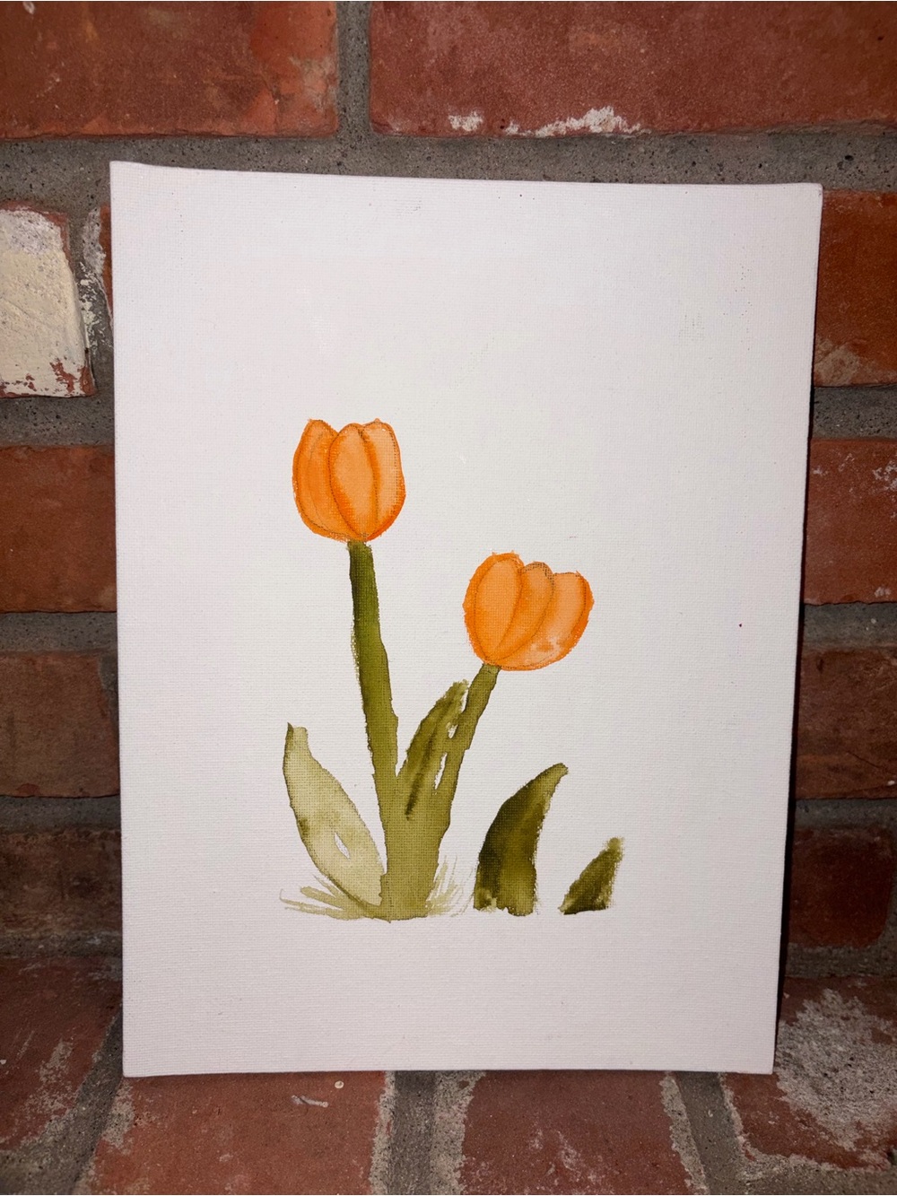 Hand-Painted Orange Tulip Canvas Wall Art Watercolor